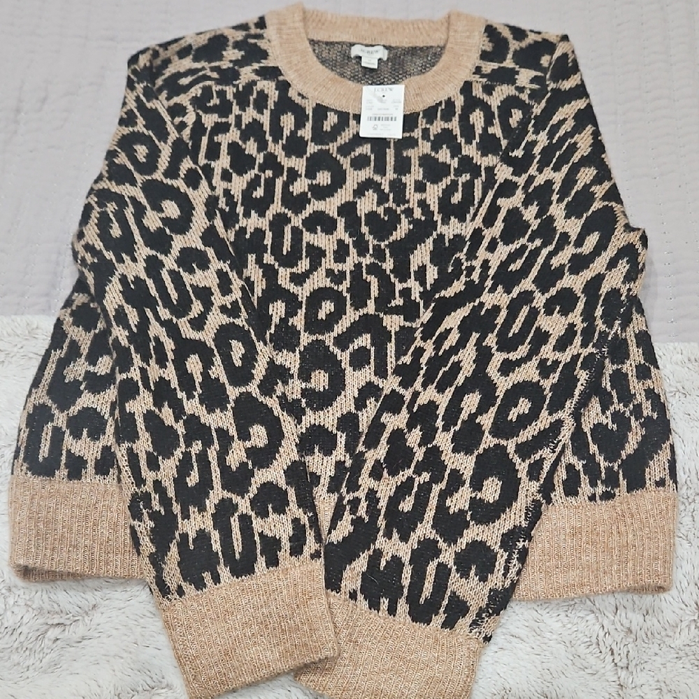 J. Crew Black and Tan Leopard Print Sweater